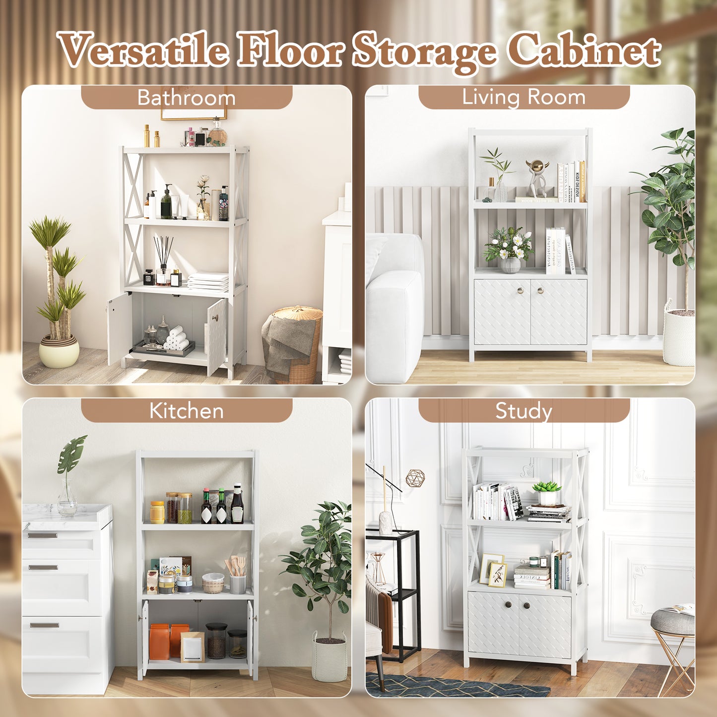 Elegant Freestanding Storage Cabinet with X-Shaped Bars and Double Door