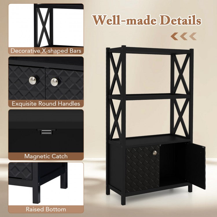 Elegant Freestanding Storage Cabinet with X-Shaped Bars and Double Door