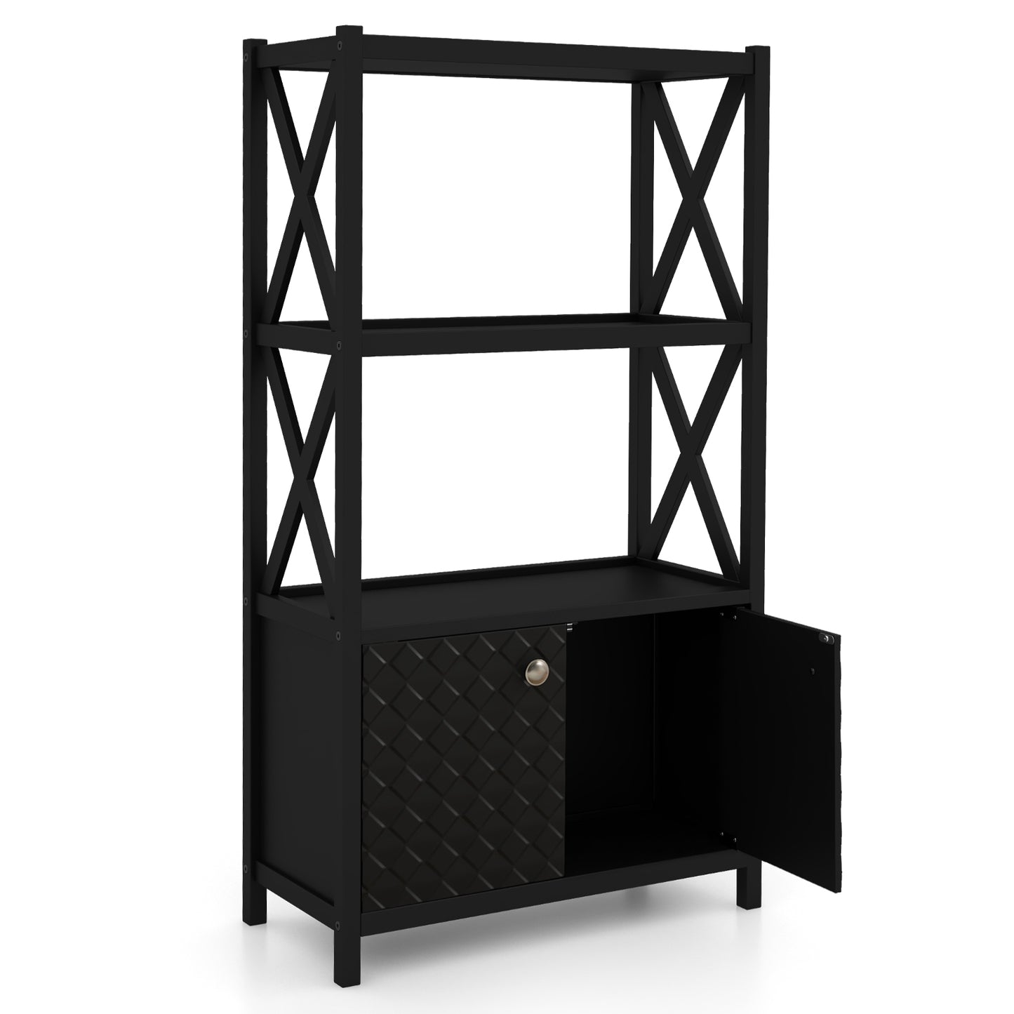 Elegant Freestanding Storage Cabinet with X-Shaped Bars and Double Door