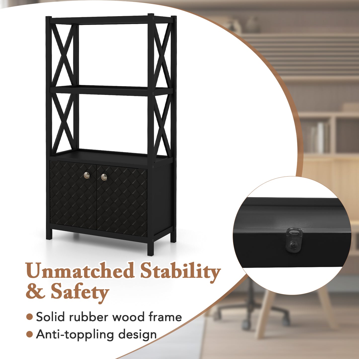Elegant Freestanding Storage Cabinet with X-Shaped Bars and Double Door