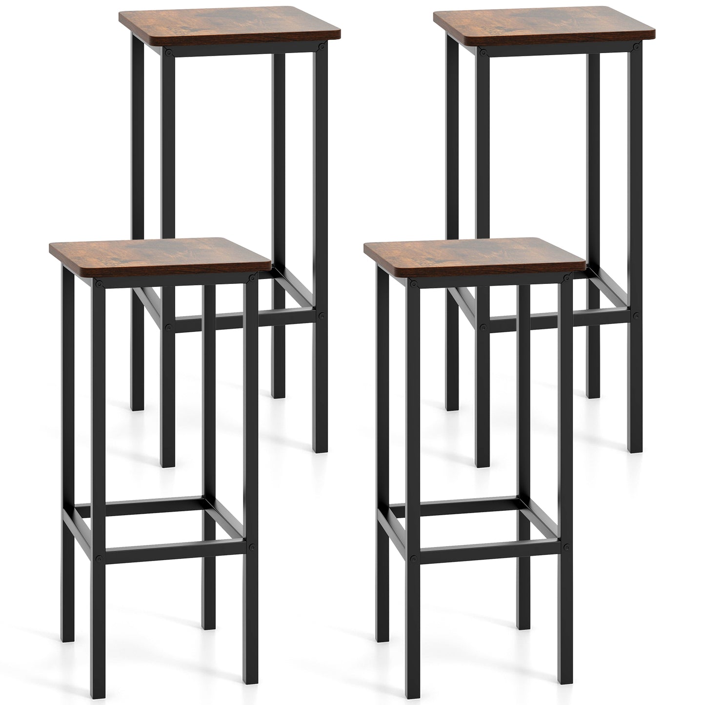 Bar Stool Set of 4 with Metal Legs, Footrest and 26 Inch Seat Height, Rustic Brown