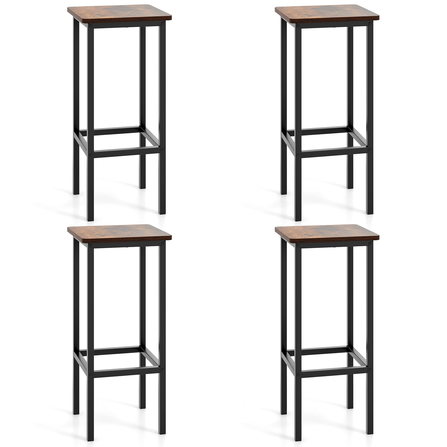 Bar Stool Set of 4 with Metal Legs, Footrest and 26 Inch Seat Height, Rustic Brown