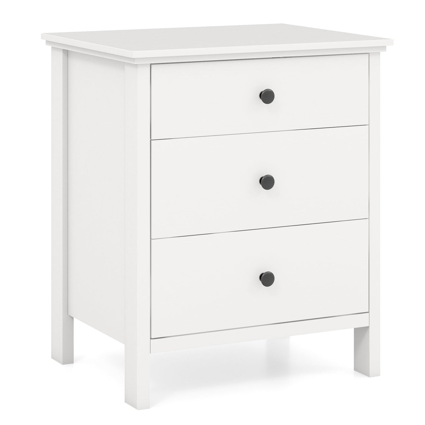 Sleek Wooden Nightstand with 3 Drawers for Bedroom or Living Room – White