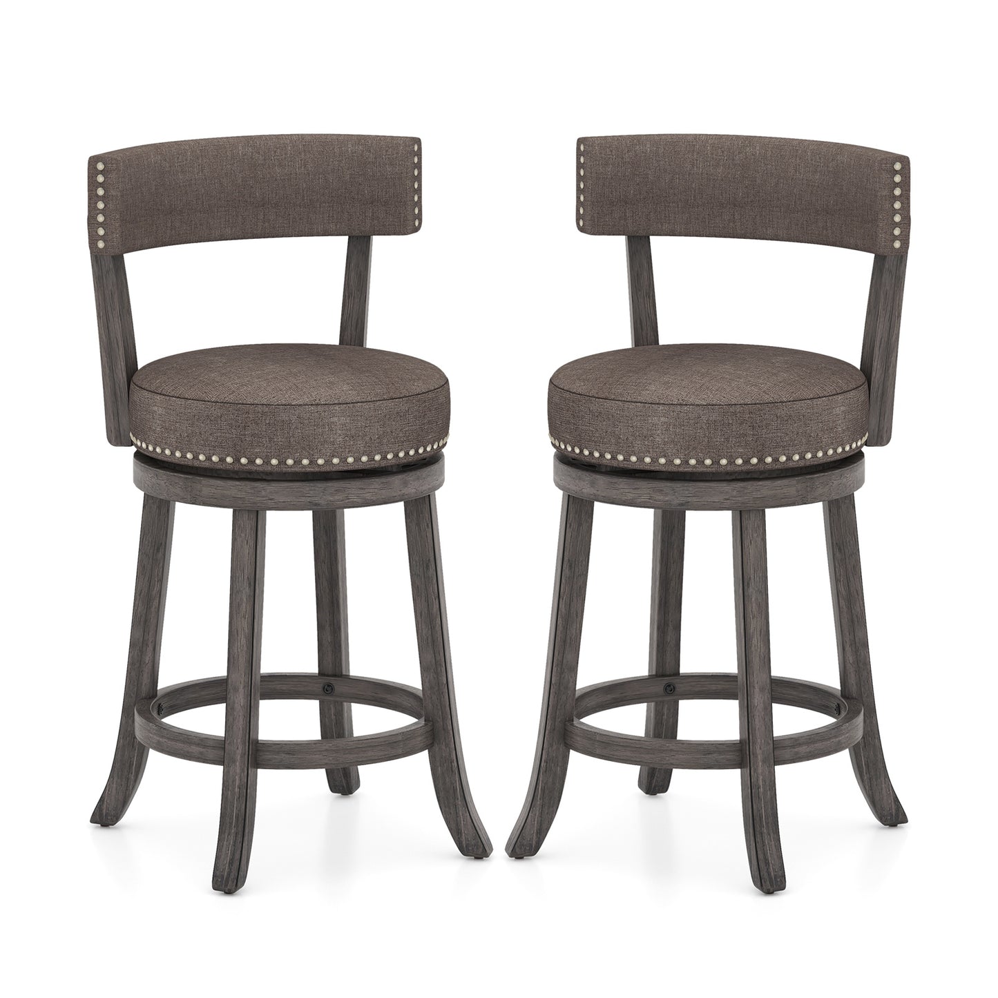 360° Swivel Counter Height Chairs Set of 2 with Rubber Wood Frame and Upholstered Seat – 24 Inch