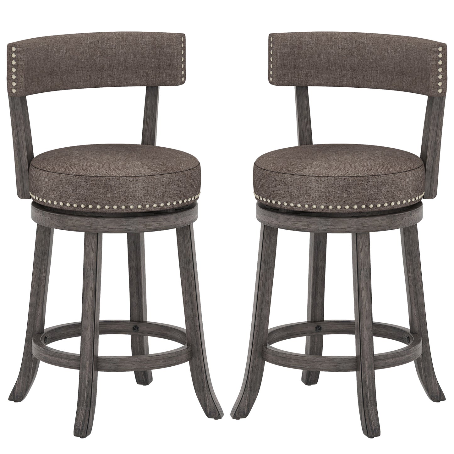 360° Swivel Counter Height Chairs Set of 2 with Rubber Wood Frame and Upholstered Seat – 24 Inch
