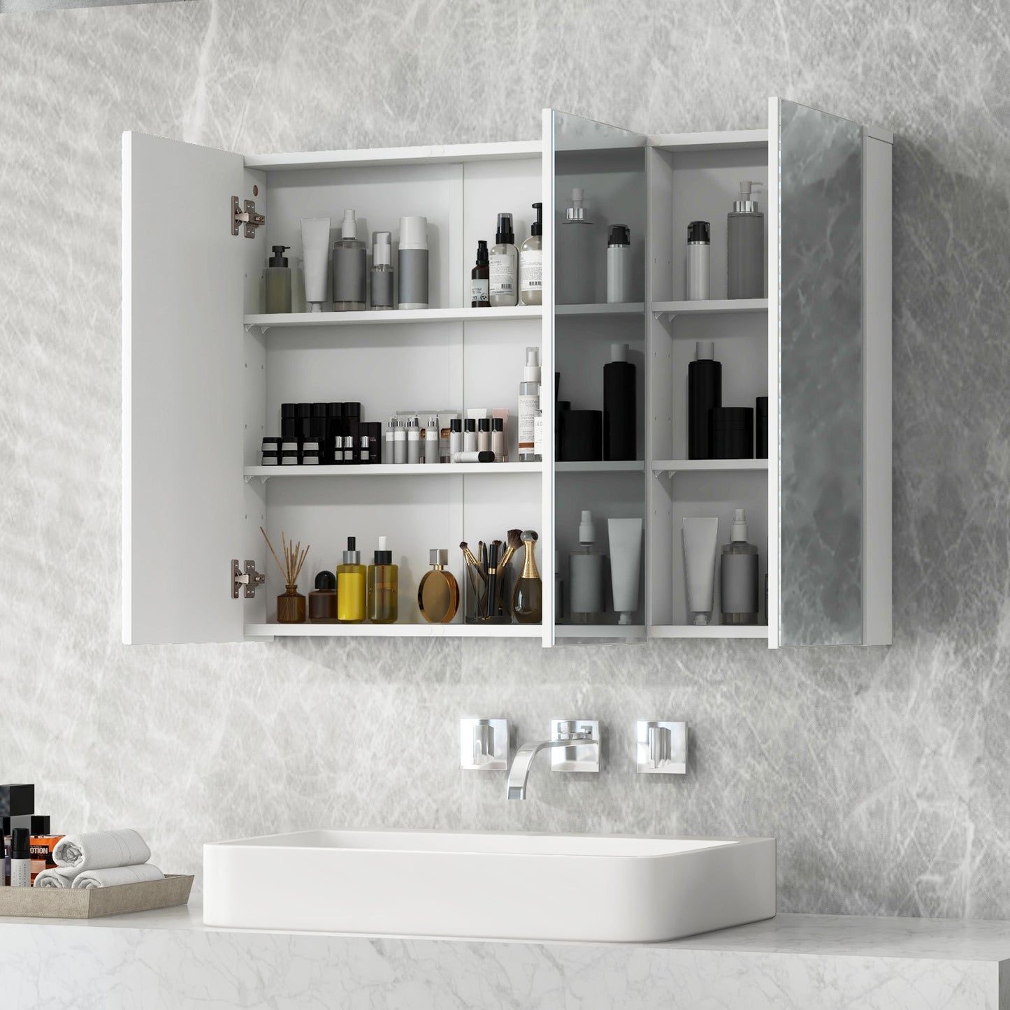 3 Door Wall-Mounted Medicine Cabinet with Adjustable Shelves