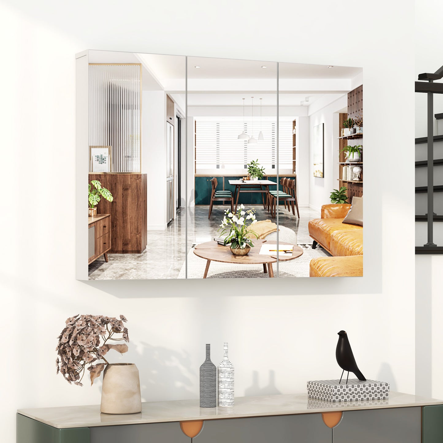3 Door Wall-Mounted Medicine Cabinet with Adjustable Shelves