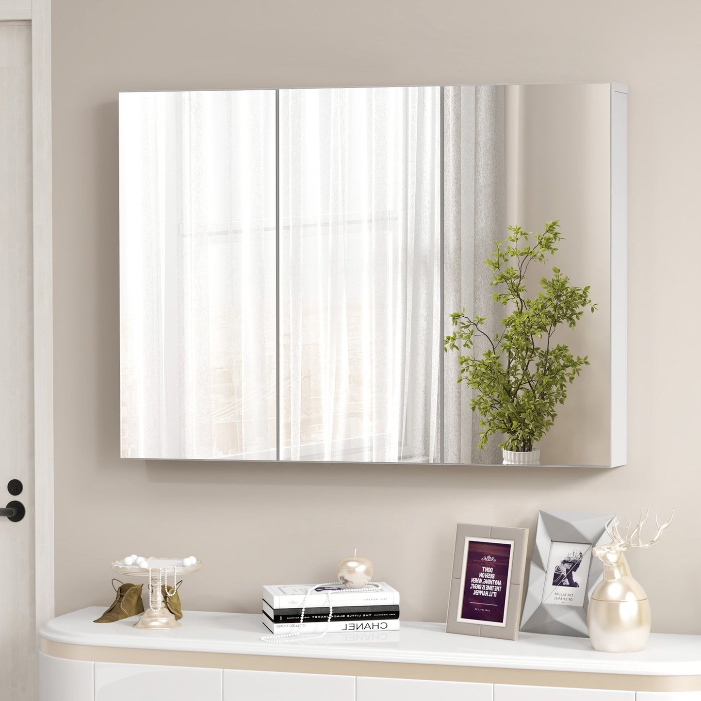 3 Door Wall-Mounted Medicine Cabinet with Adjustable Shelves