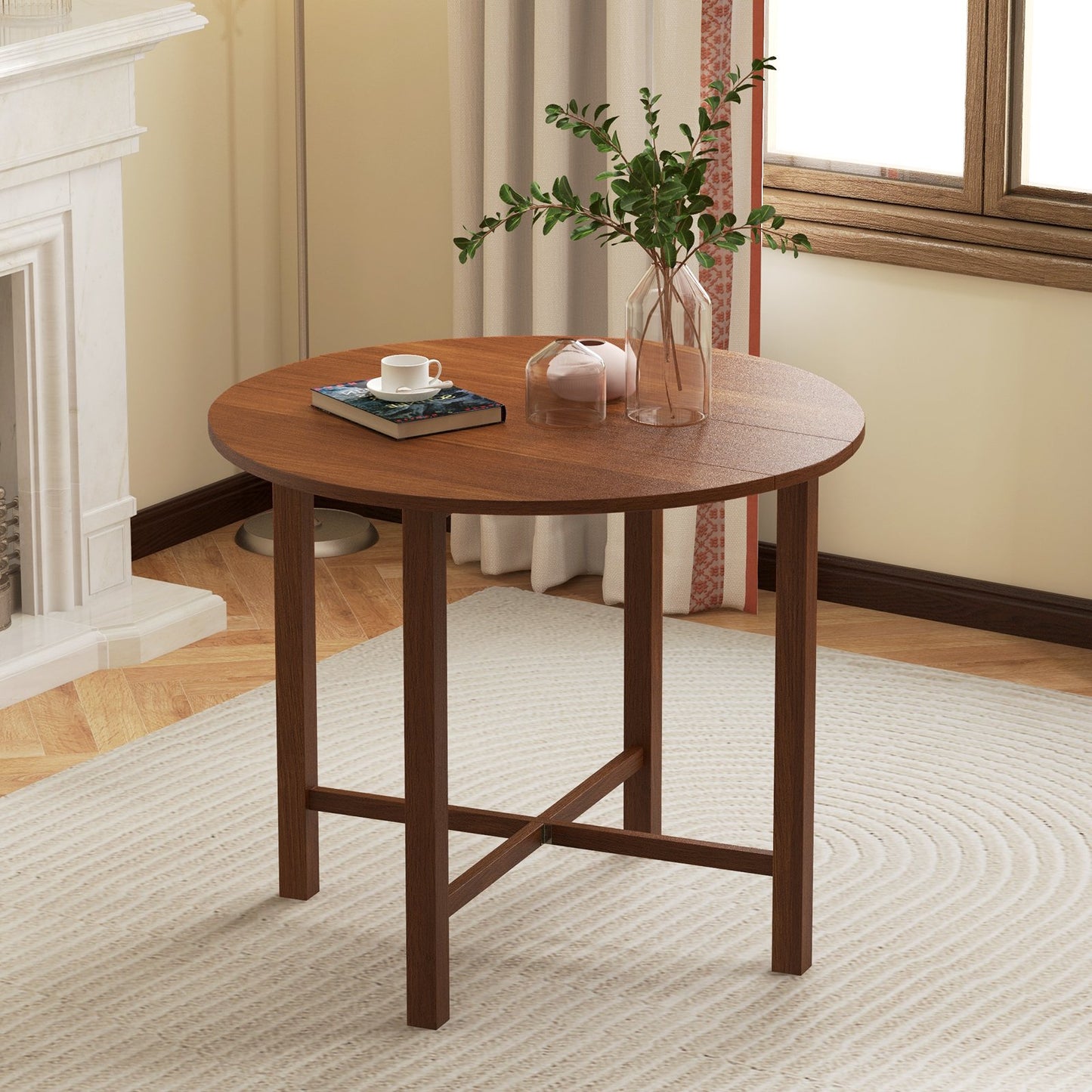35 Inch Foldable Round Dining Table with Drop Leaf Design for Compact Living Spaces