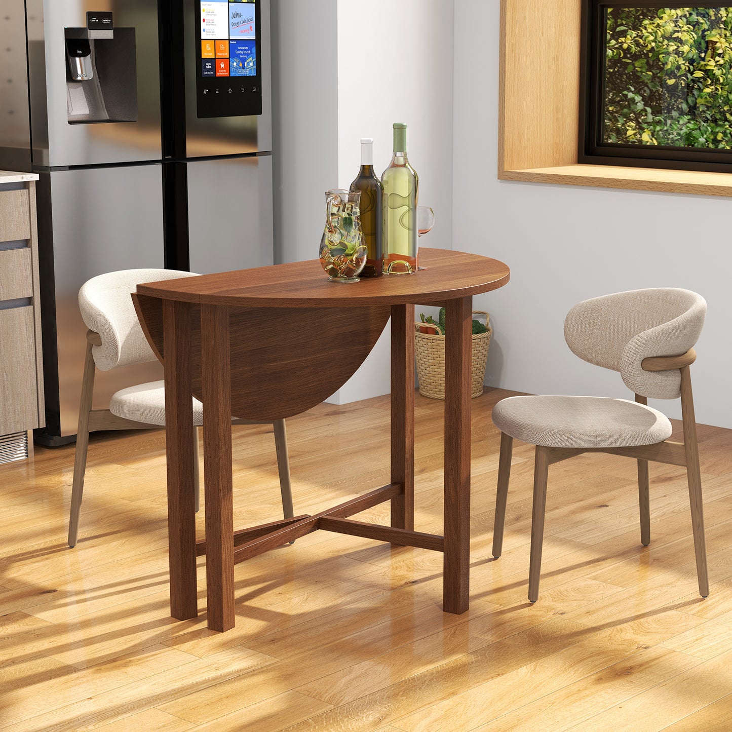 35 Inch Foldable Round Dining Table with Drop Leaf Design for Compact Living Spaces