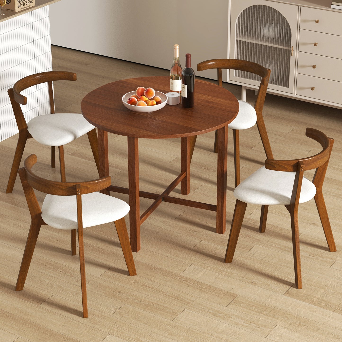 35 Inch Foldable Round Dining Table with Drop Leaf Design for Compact Living Spaces