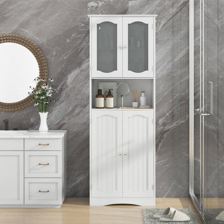 64.5 Inches Tall White Storage Cabinet with Frosted Glass Doors & Adjustable Shelves