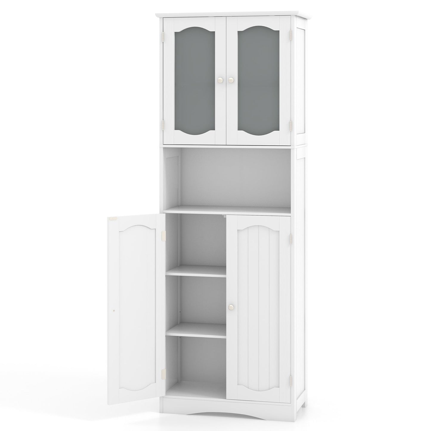 64.5 Inches Tall White Storage Cabinet with Frosted Glass Doors & Adjustable Shelves