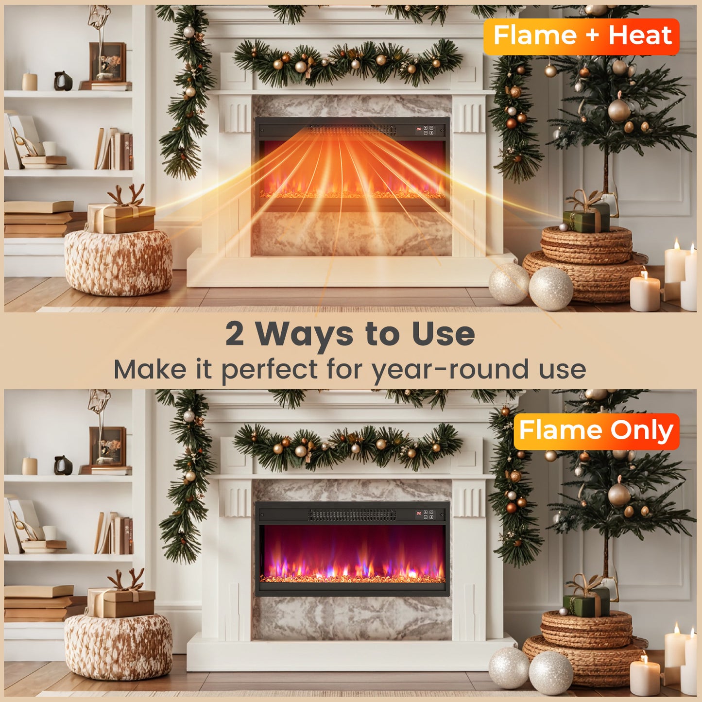 18/23/26 Inch 1500W Electric Fireplace Insert with Remote & Customizable Flame Effects