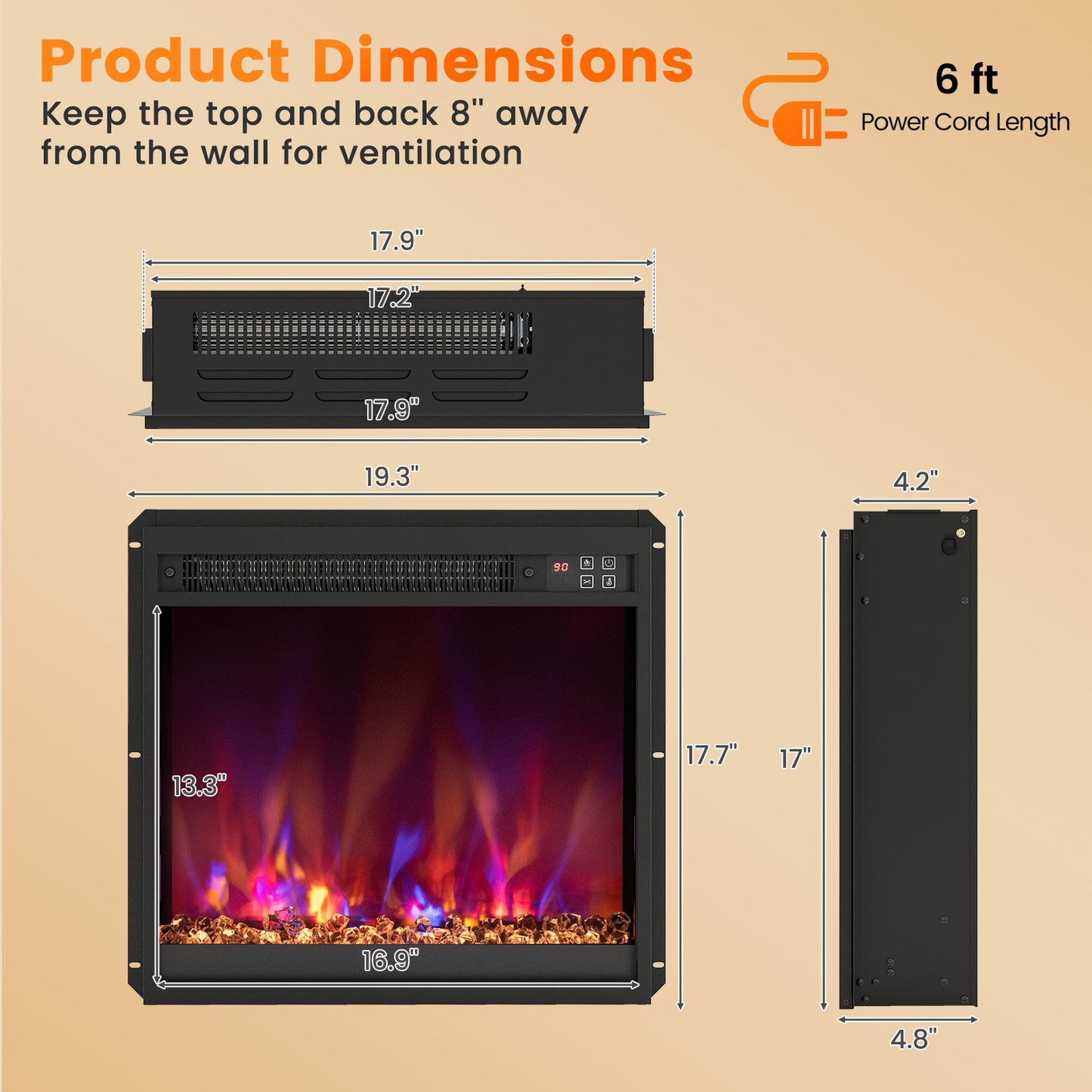 18/23/26 Inch 1500W Electric Fireplace Insert with Remote & Customizable Flame Effects