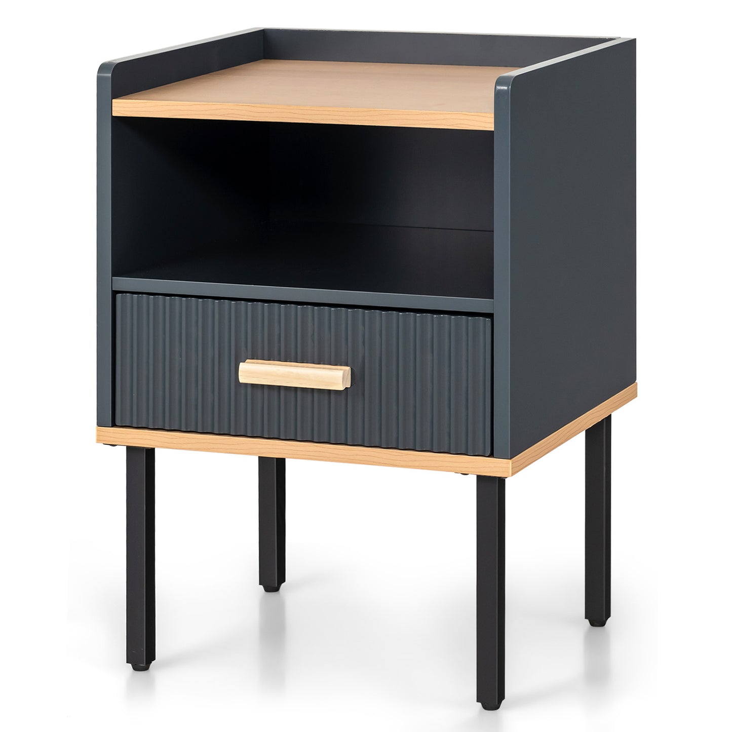 Grey Nightstand with Storage Drawer and Shelf for Bedroom or Living Room
