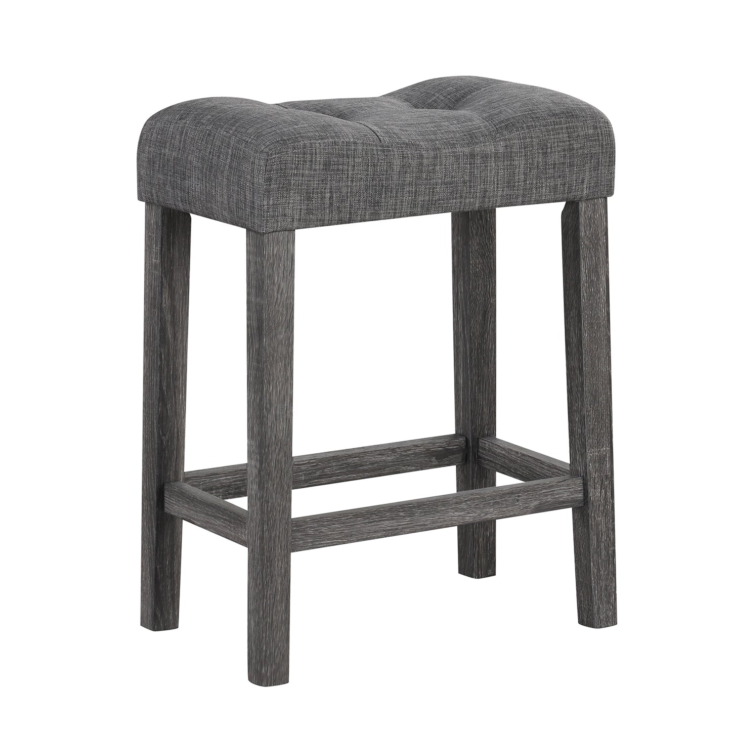 Set of 2 24 Inch Saddle Bar Stools with Padded Seat and Linen Upholstery - Grey