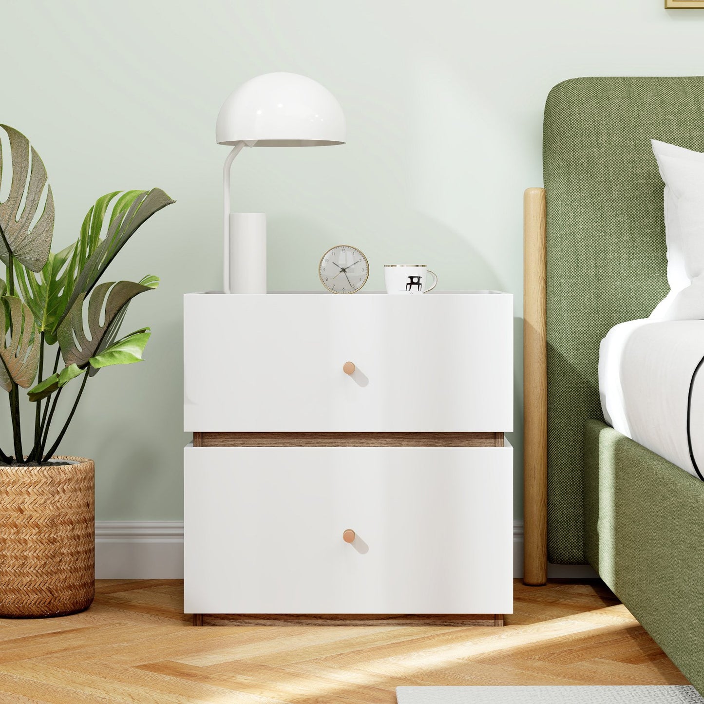 2-Drawer Modern Nightstand with Storage, Stylish Bedroom and Living Room Side Table