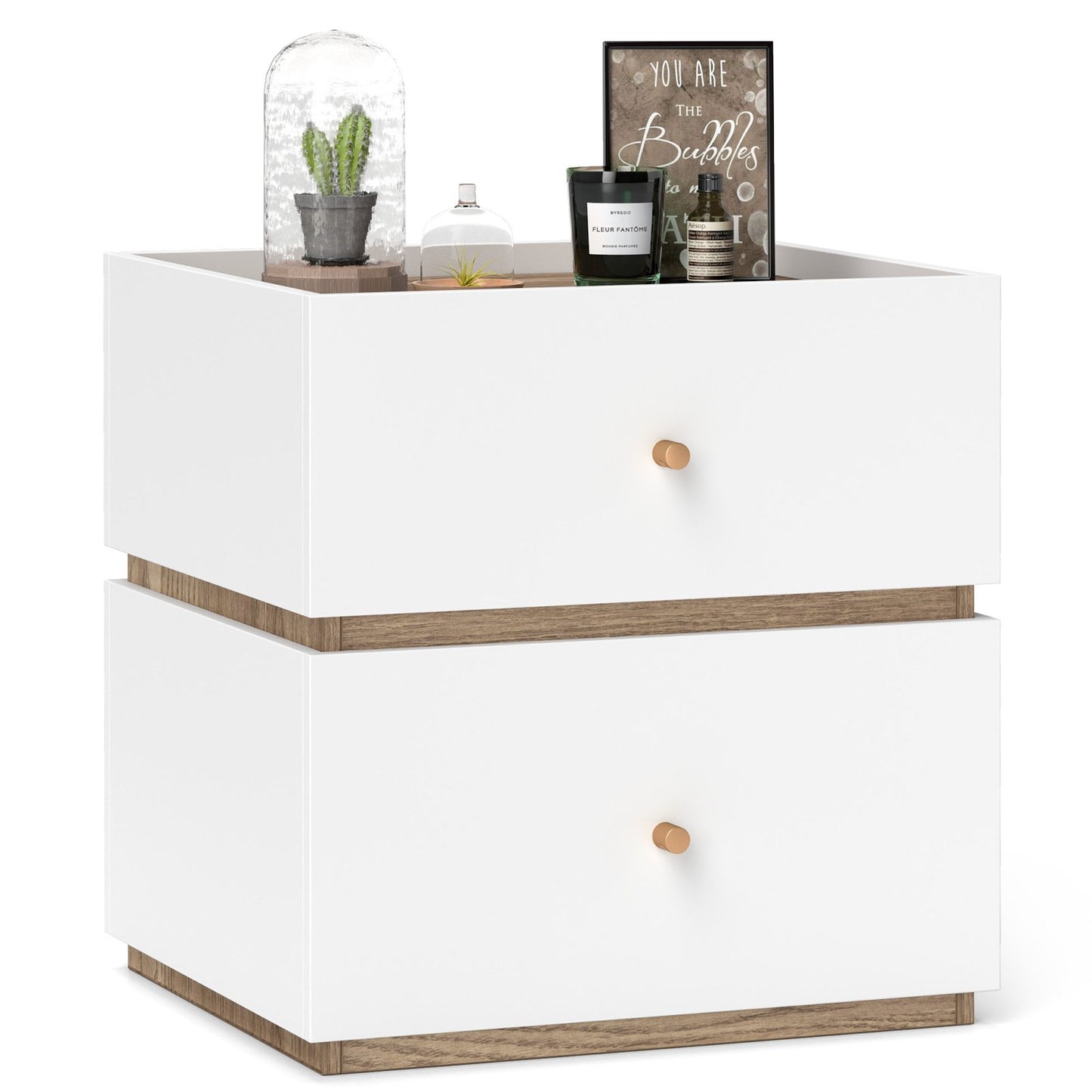 2-Drawer Modern Nightstand with Storage, Stylish Bedroom and Living Room Side Table