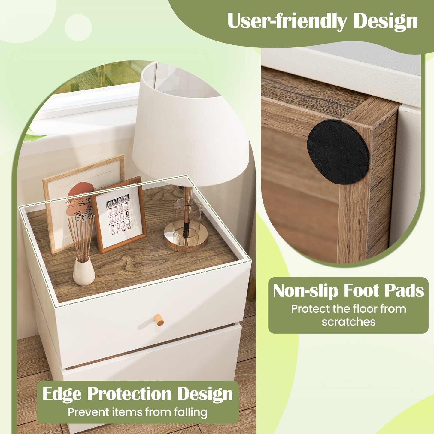 2-Drawer Modern Nightstand with Storage, Stylish Bedroom and Living Room Side Table