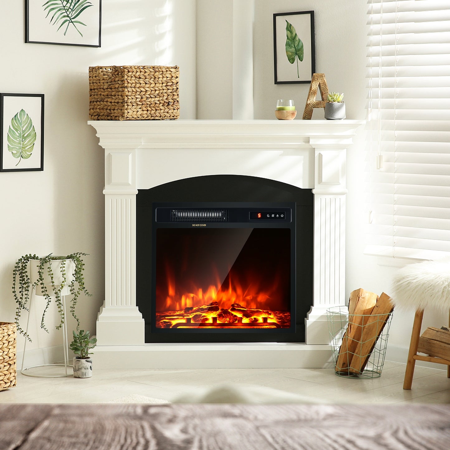 18" Electric Fireplace with 1500W Heating, Freestanding & Recessed Installation