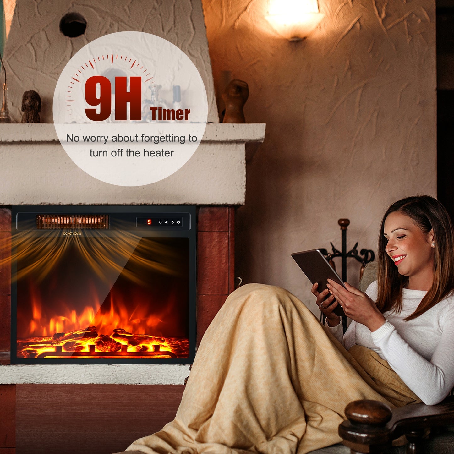 18" Electric Fireplace with 1500W Heating, Freestanding & Recessed Installation
