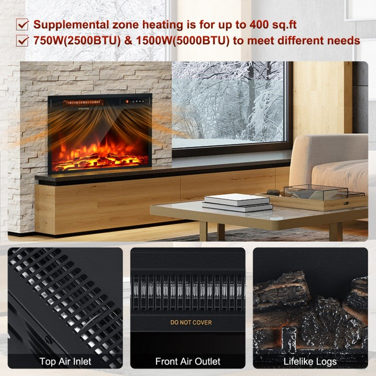 18" Electric Fireplace with 1500W Heating, Freestanding & Recessed Installation