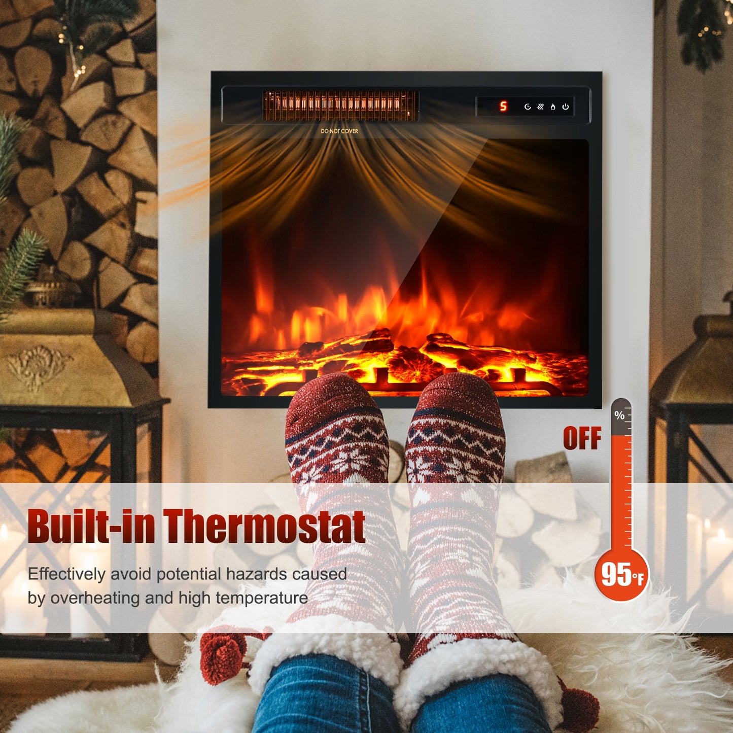 18" Electric Fireplace with 1500W Heating, Freestanding & Recessed Installation