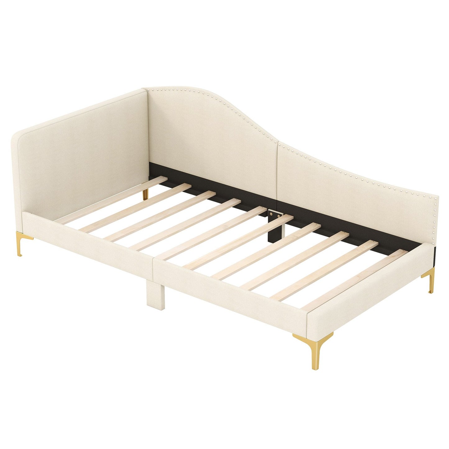 Modern Upholstered Daybed with Rivet Trim, Wood Slat Support and Sturdy Metal Legs – Twin