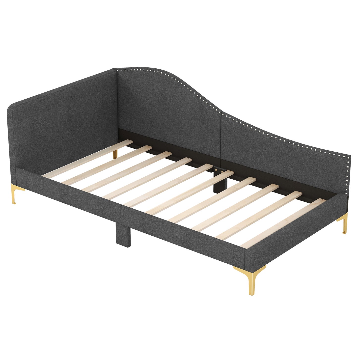 Upholstered Daybed with Rivet-Tufted Design, Wood Slats and Metal Legs, Twin Size