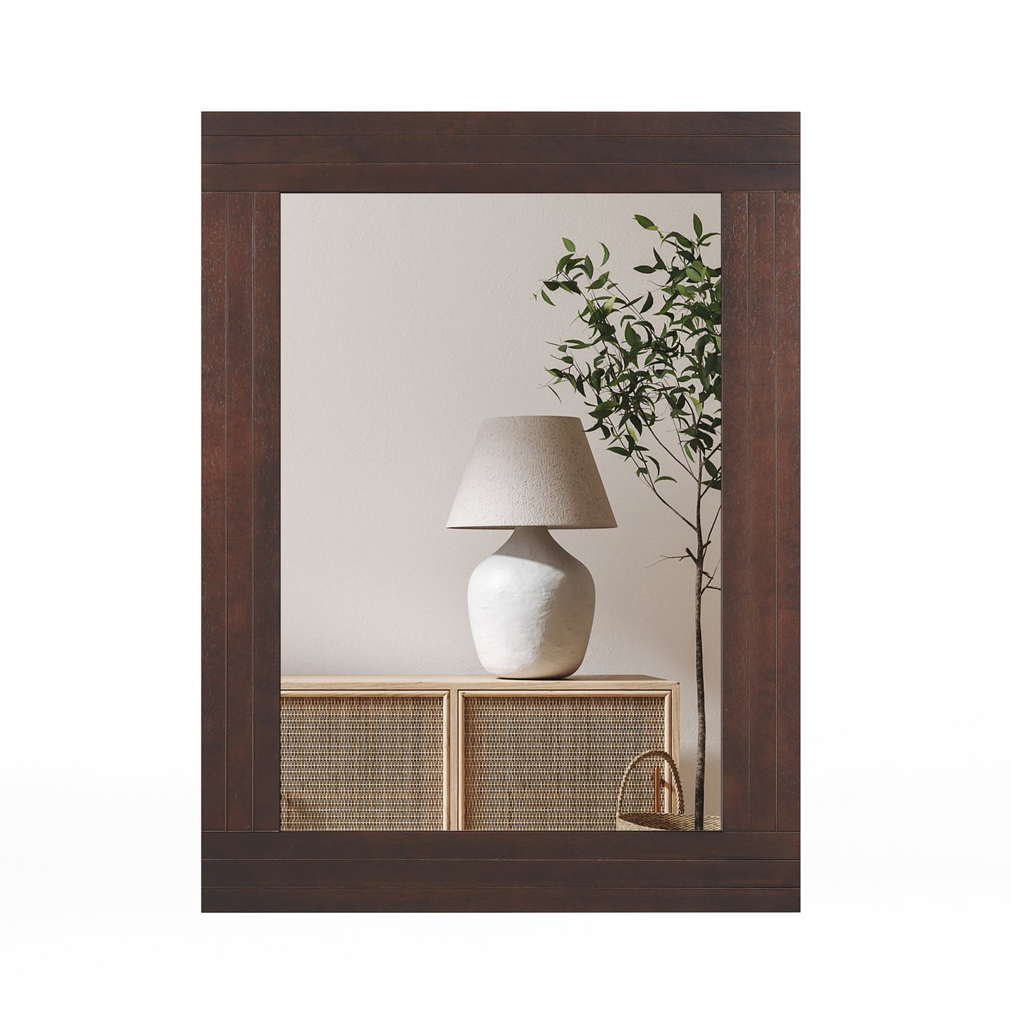 Rustic Wood-Framed Wall Mirror for Living Room, Bedroom, & Entryway