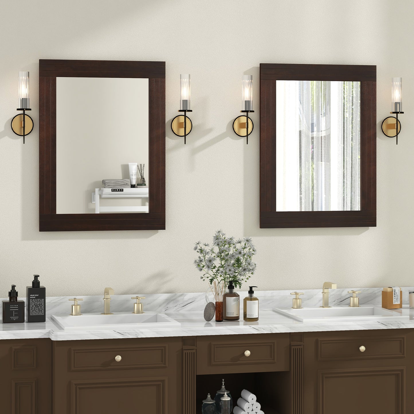 Rustic Wood-Framed Wall Mirror for Living Room, Bedroom, & Entryway