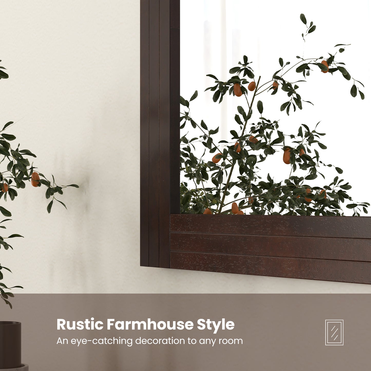 Rustic Wood-Framed Wall Mirror for Living Room, Bedroom, & Entryway
