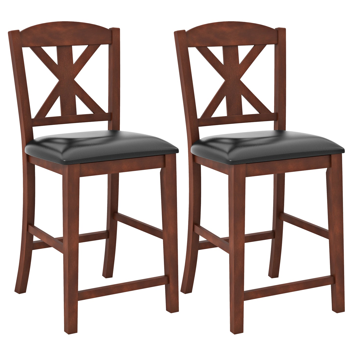 24 Inch Dining Chair Set of 2 with Leather Upholstered Seat and Hollowed High Backrest