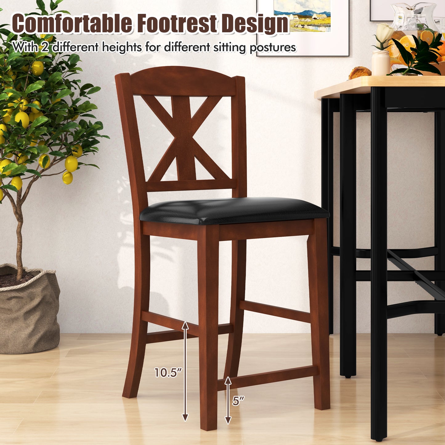 24 Inch Dining Chair Set of 2 with Leather Upholstered Seat and Hollowed High Backrest