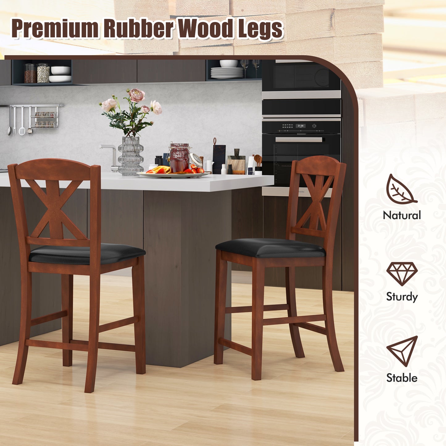 24 Inch Dining Chair Set of 2 with Leather Upholstered Seat and Hollowed High Backrest