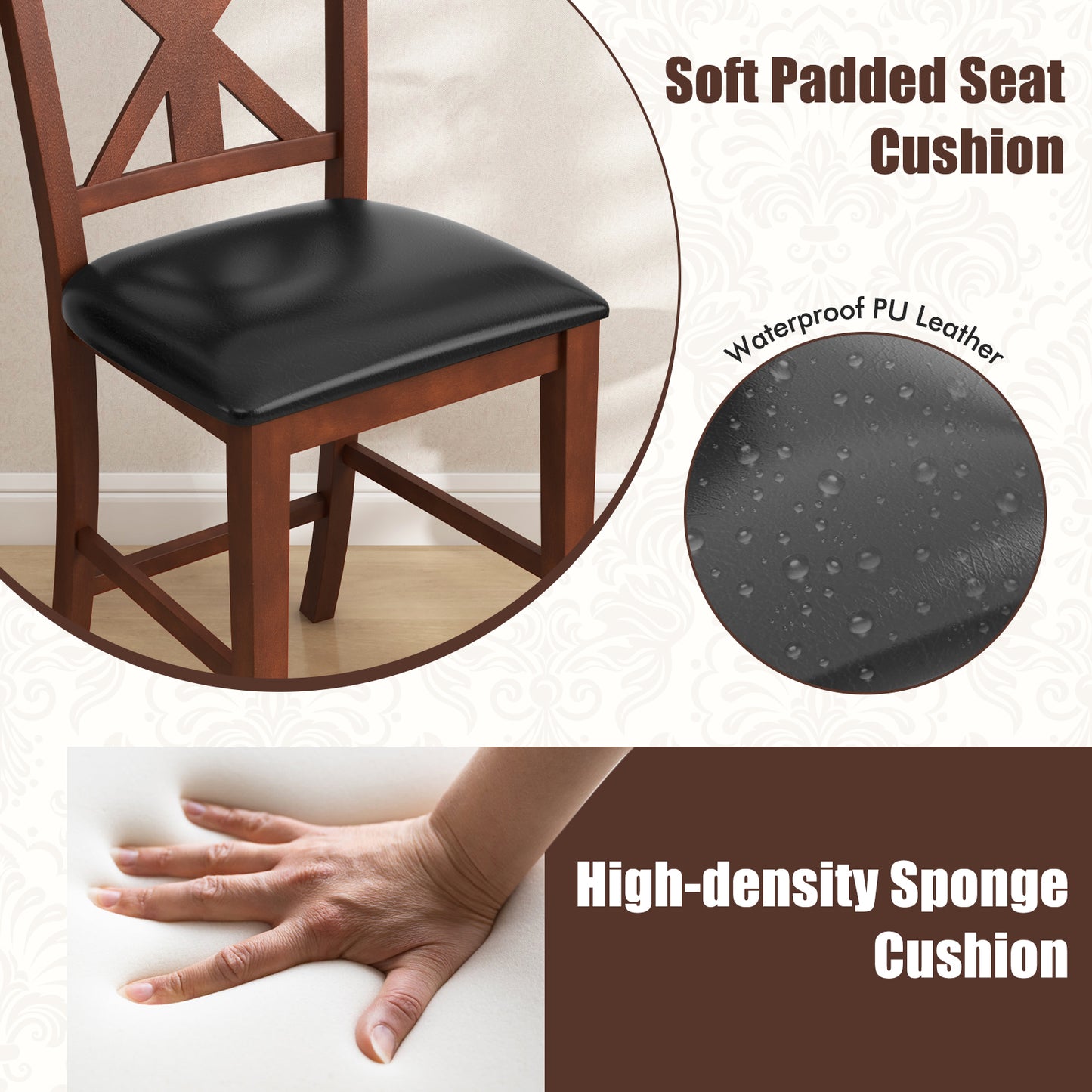 24 Inch Dining Chair Set of 2 with Leather Upholstered Seat and Hollowed High Backrest