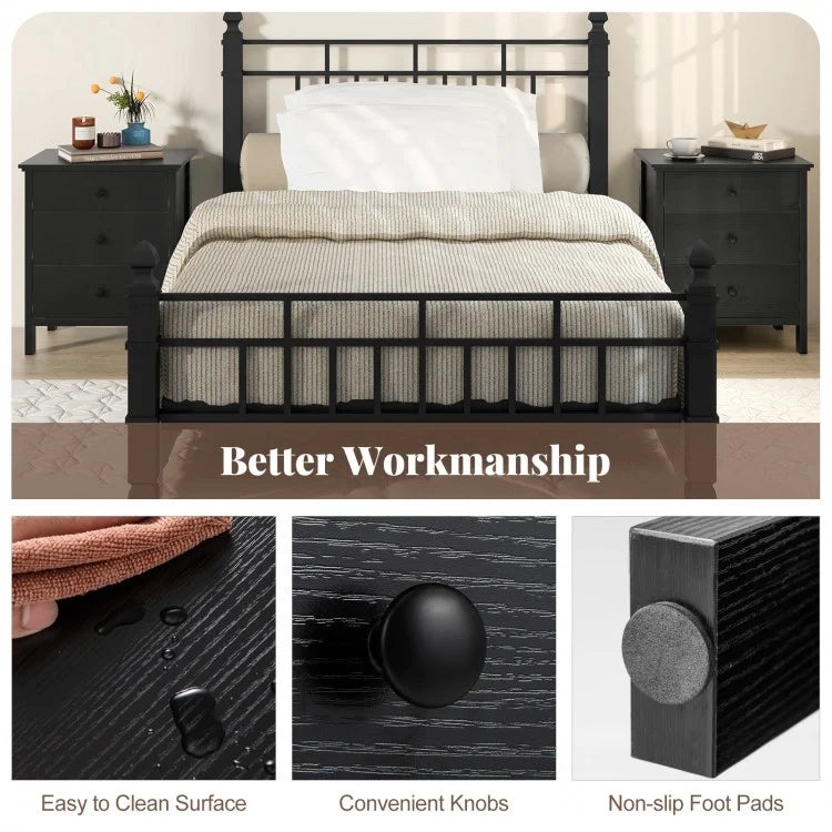 Sleek Wooden Nightstand with 3 Drawers for Bedroom or Living Room – Black