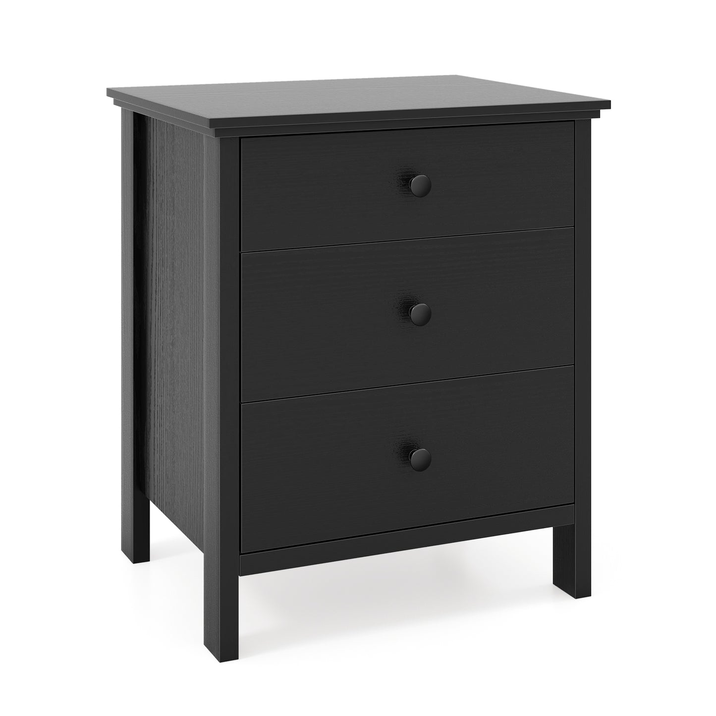 Sleek Wooden Nightstand with 3 Drawers for Bedroom or Living Room – Black