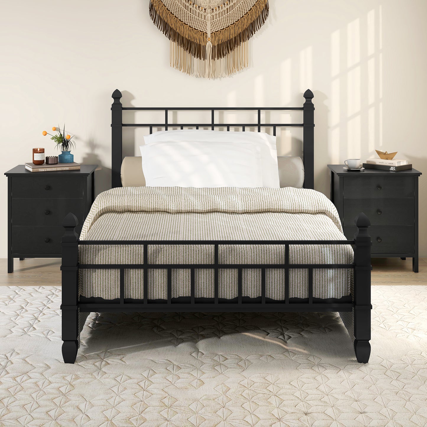 Sleek Wooden Nightstand with 3 Drawers for Bedroom or Living Room – Black