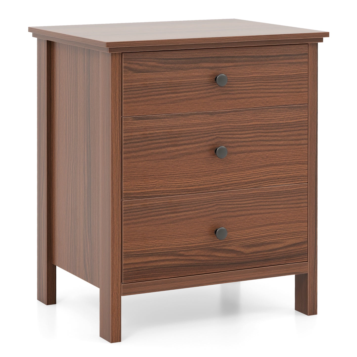 Sleek Wooden Nightstand with 3 Drawers for Bedroom or Living Room – Brown