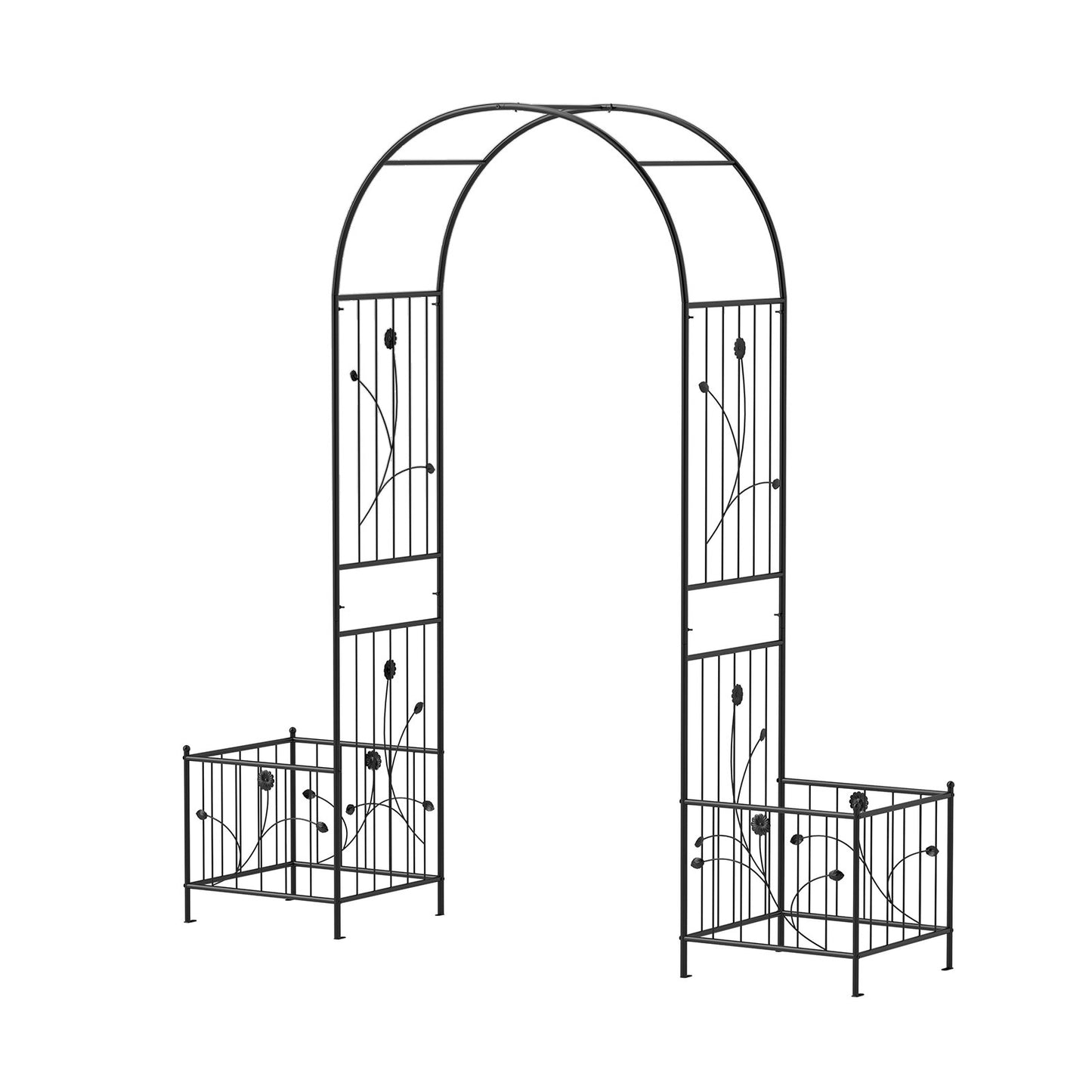 Multifunctional Garden Arbor with Side Planters, Climbing Arch & 8 Ground Stakes