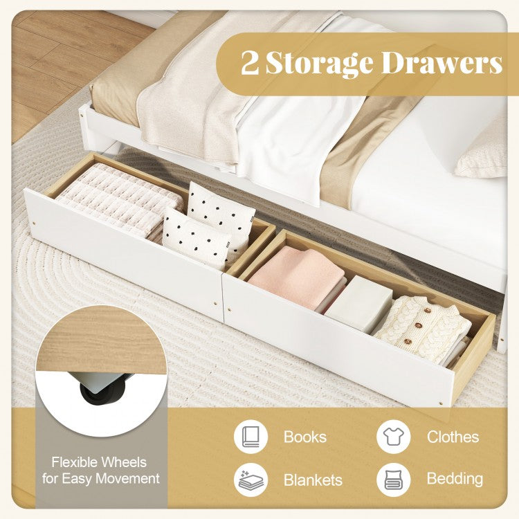 Wooden Twin Captain Bed with Storage Drawers and Slatted Support, White