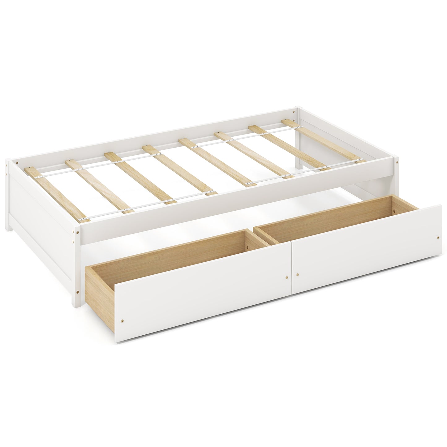 Wooden Twin Captain Bed with Storage Drawers and Slatted Support, White