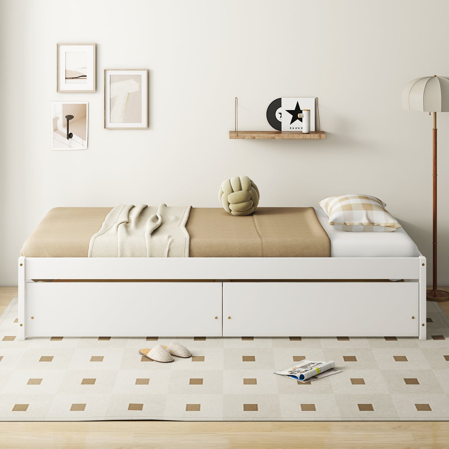 Wooden Twin Captain Bed with Storage Drawers and Slatted Support, White