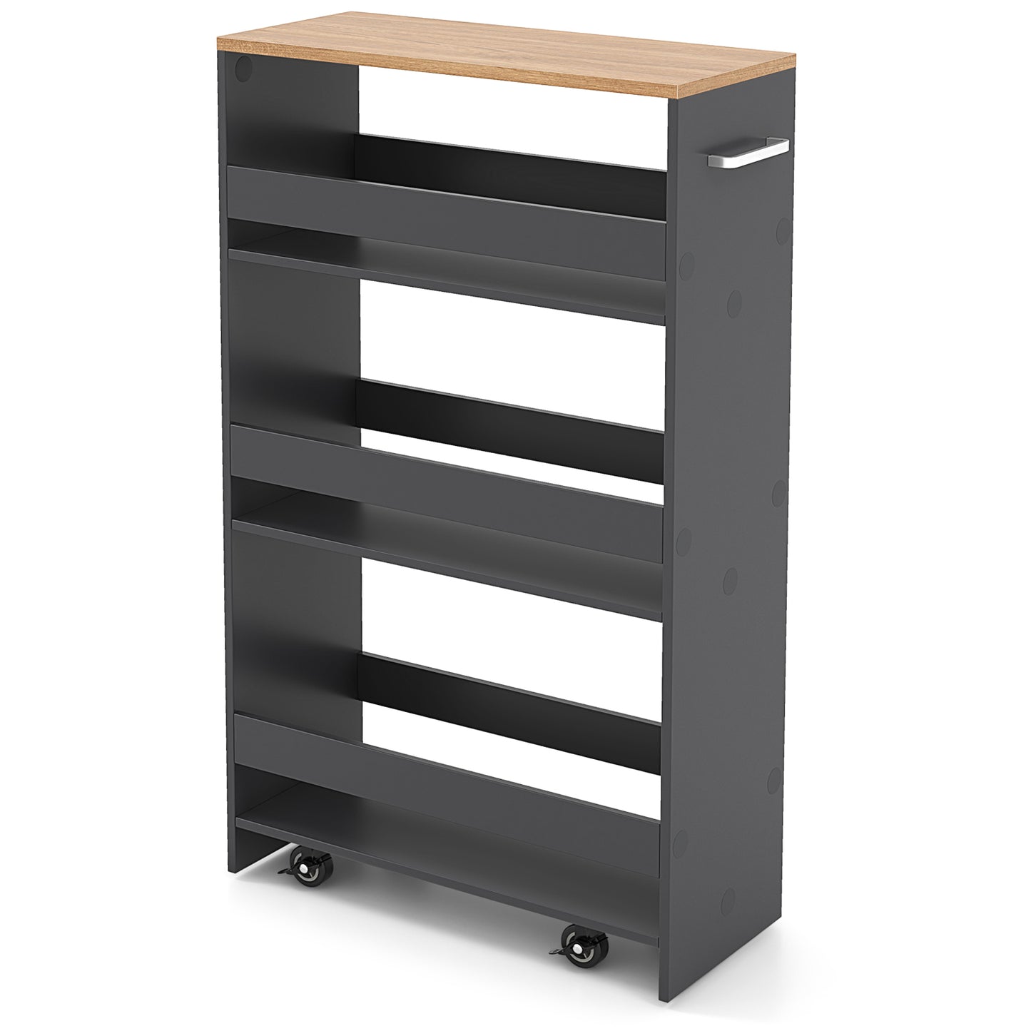 Slim Rolling Storage Cart with 4 Shelves and Handle, Narrow Organizer on Wheels - Grey
