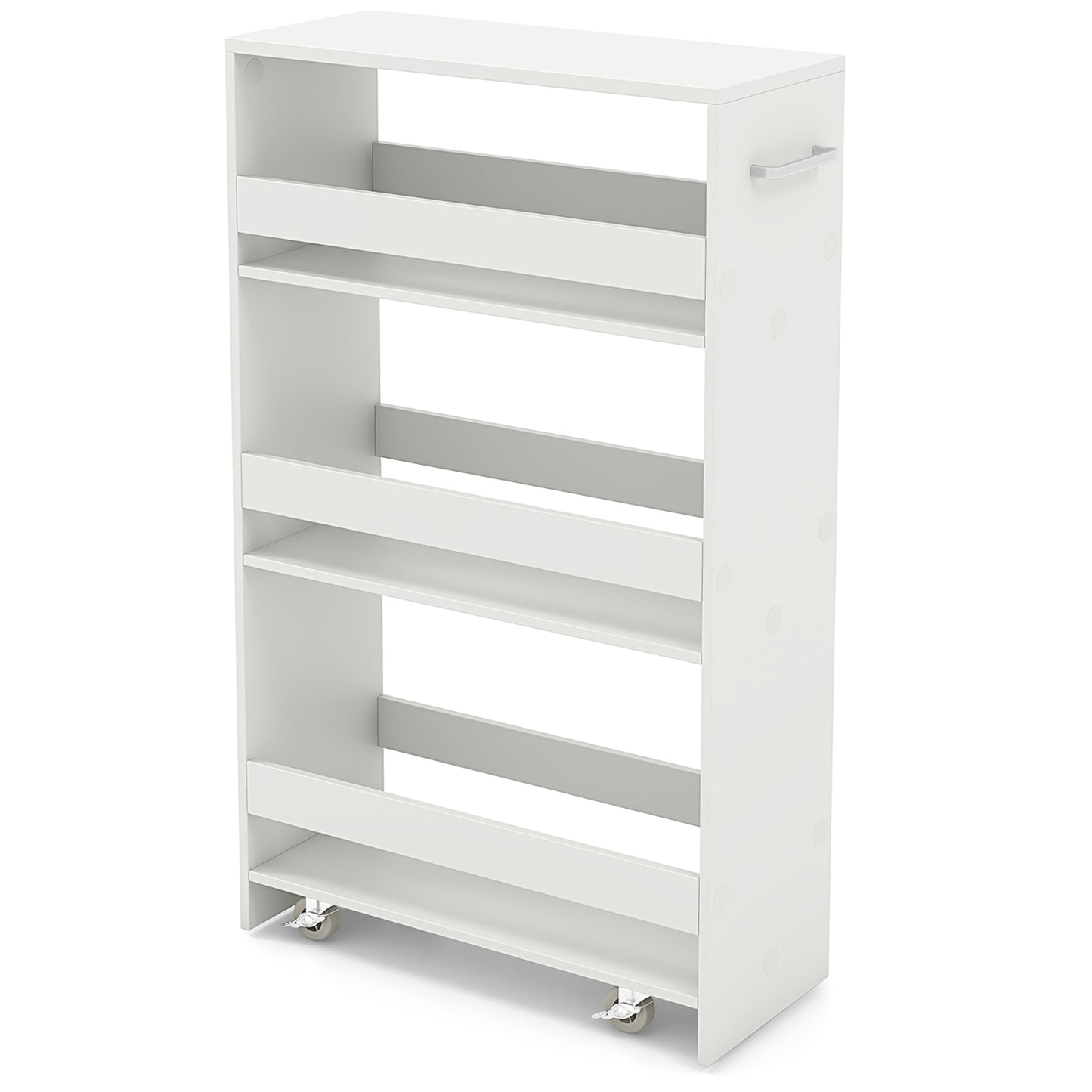 Slim Rolling Storage Cart with 4 Shelves and Handle, Narrow Organizer on Wheels - White