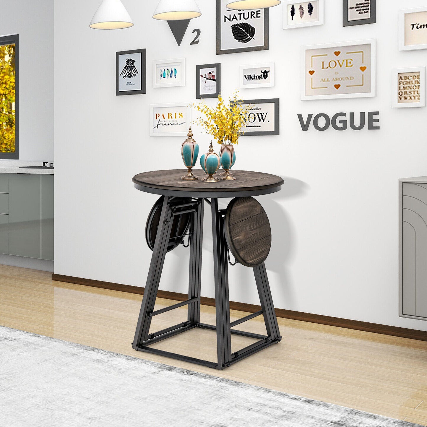 3 Piece Dining Set with Foldable Stools and Round Table Ideal for Small Spaces and Apartments
