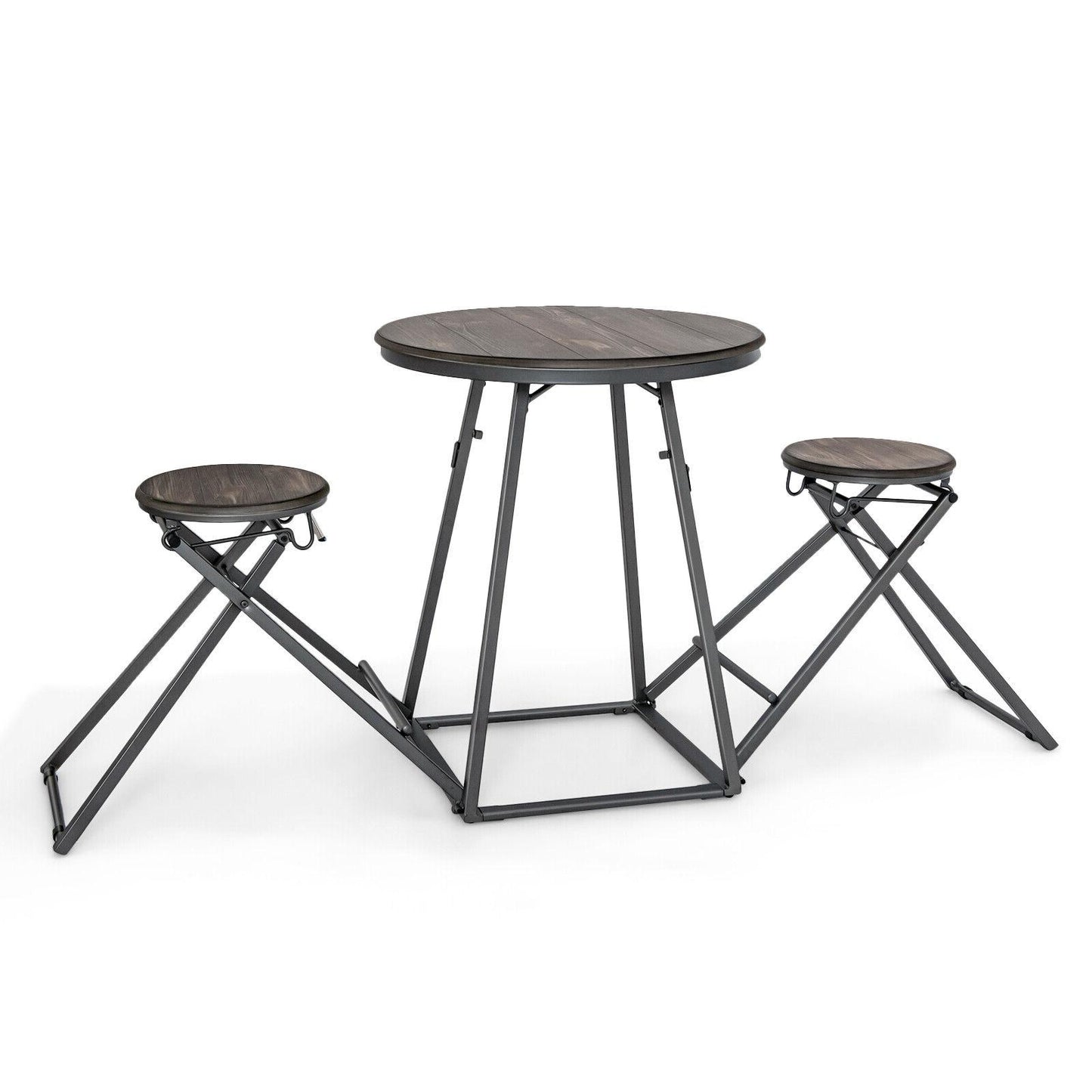 3 Piece Dining Set with Foldable Stools and Round Table Ideal for Small Spaces and Apartments