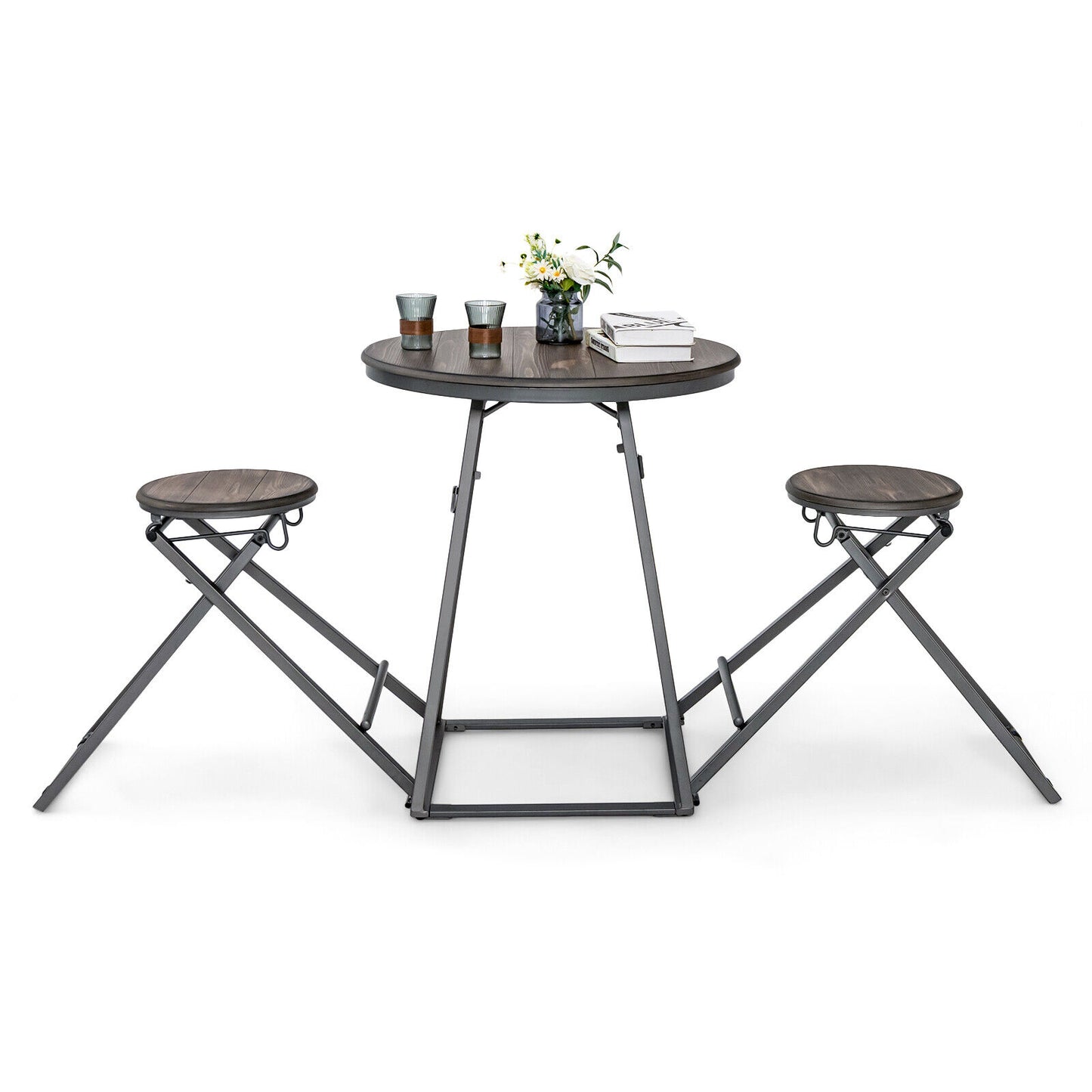 3 Piece Dining Set with Foldable Stools and Round Table Ideal for Small Spaces and Apartments